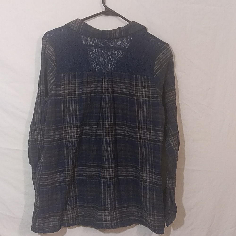 Vanity Long Sleeve Blue Plaid Shirt Size L - Picture 2 of 3